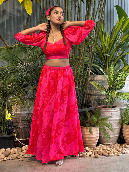 Pink Kiwi Crop top & Skirt